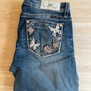 Miss Me Women's Blue Jeans with Floral Embroidery
